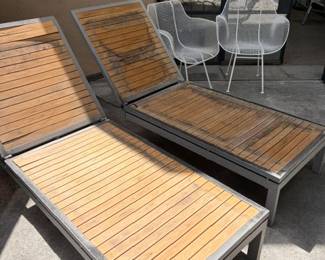 Sculptura MCM chairs; wood slat chaise lounges