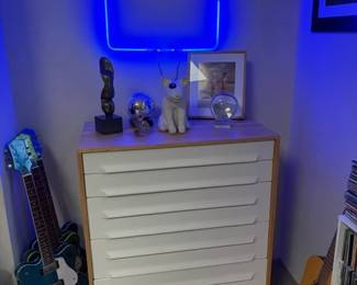 MCM style chest; neon art piece