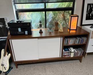MCM walnut credenza, pottery