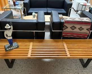George Nelson platform bench (multiple available); vintage 23" Bahamian advertising piece
