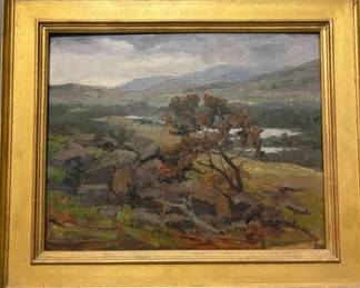 Linda Tippetts (American 1944 - ) 'Rocky Ridge-Mad Wolf Ranch' oil on board, 16" x 20", provanance Eric Firestone Gallery