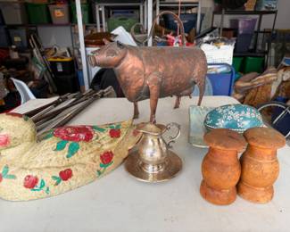 Antiques copper pig watering can duck decoy