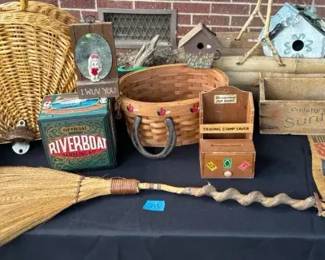 Vintage Wood Box With Antique Tool Lot