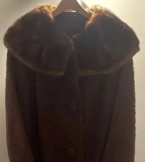 Boucle Brown Coat with Fur Trim