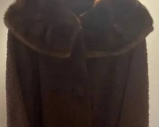 Boucle Brown Coat with Fur Trim