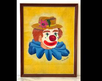 Lot 7139 Vintage Clown Portrait Painting Signed Tim Dunning Art