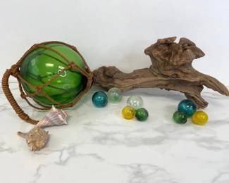 Lot 7537 Handblown Nautical Glass Float Blown Glass Balls Drift Wood