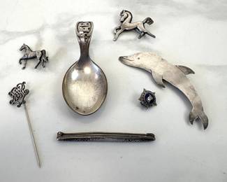 Lot 7493 Sterling Silver Pins Brooches Baby Spoon