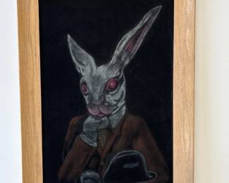 Lot 7135 Black Velvet Painting Rabbit Original Art