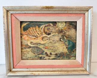 Lot 7448 Vintage Oil Painting Mouse on Beach Art