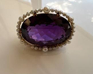 Lot 7406 Vintage 14K Gold Amethyst Pearl Brooch Pendant