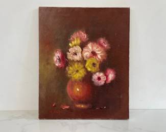 Lot 7473 Vintage Signed Floral Still Life Oil Painting Art