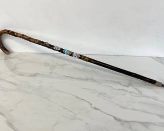 Lot 7346 Vintage German Hiking Cane w Souvenir Medallions