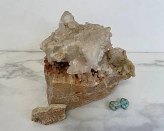 Lot 7526 Natural Curiosities Large Quartz Crystal Cluster Turquoise Feather Fossil