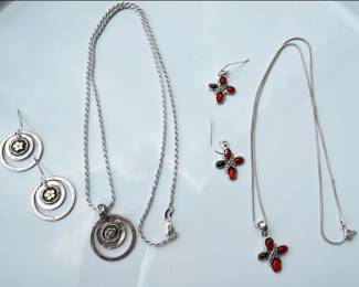 Lot 7437 Sterling Silver Jewelry Barse Amber Cross Circle w 14k Flower Accent