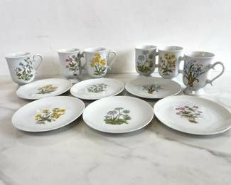 Lot 7060 Vintage Spring Flowers Coffee and Dessert Set Plates Mugs