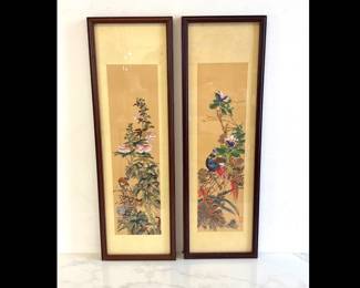 Lot 7585 Ren Yi Sparrow of Autumn Splendor Pheasant of the Springtime Blossoms Art Paintings on Silk