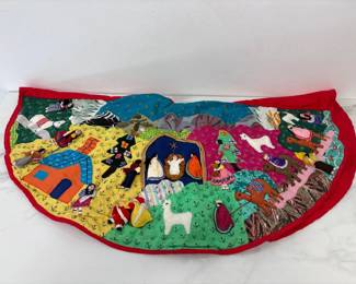 Lot 7377 Peruvian 3D Folk Art Nativity Christmas Tree Skirt