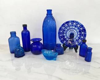 Lot 7355 Vintage Colbalt Blue Glass Sydenstricker Fused Art Glass Bristol Vase