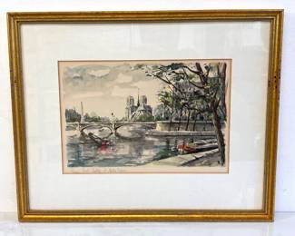 Lot 7555 Pont de Sully Notre Dame Paris Watercolor Art Print