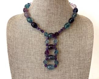 Lot 7409 Vintage Fluorite Amethyst Necklace Sterling Clasp