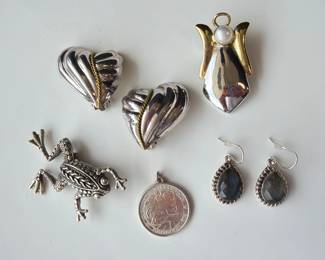 Lot 7444 Sterling Silver Earrings Brooches Pendant Jewelry
