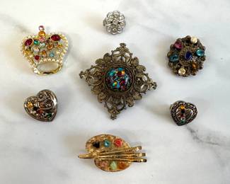 Lot 7303 Vintage Rhinestone Pins Brooches Jewelry