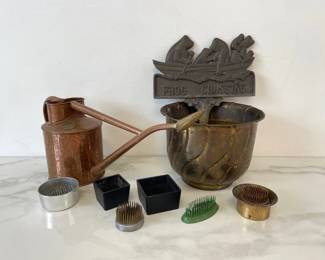 Lot 7266 Floral Frogs Brass Planter Haws Copper Watering Can Garden Sign