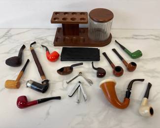 Lot 7137 Vintage Tobacco Pipes Stand Pouches more Tobacciana Brebbia Dr. Grabbow Briarlee
