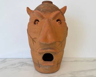 Lot 7432 Vintage Clay Face Jug Planter Birdhouse