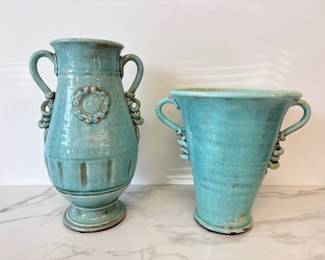 Lot 7369 Large Rustic Turquoise Ceramic Vases
