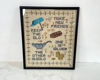 Lot 7057 Vintage Make New Friends Cross Stitch Sampler Art