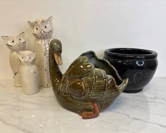 Lot 7392 Bird Cachepot Planter Owl Figurines more