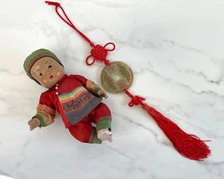 Lot 7360 Vintage Ming Ming Composition Doll Feng Shui Hanging Coin