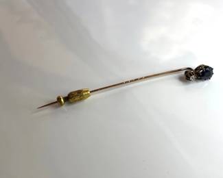 Lot 7466 14K Gold Stick Pin w Blue White Stones