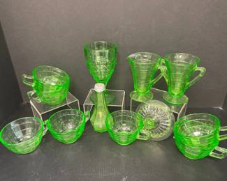 Lot 7065 Uranium Glass Cream Sugar Cups More