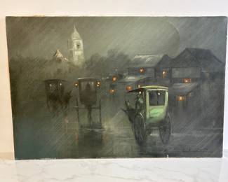Lot 7419 Cesar Buenaventura Signed Oil Painting Night Carriages