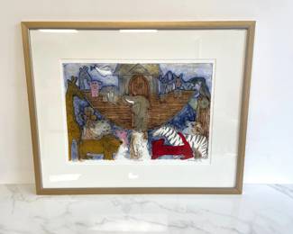 Lot 7092 Linda Gourley NC Signed Noahs Ark Monoprint Art