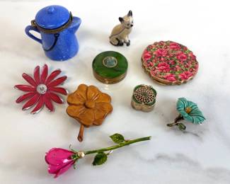 Lot 7301 Vintage Trinket Boxes Floral Enamel Brooches Jewelry