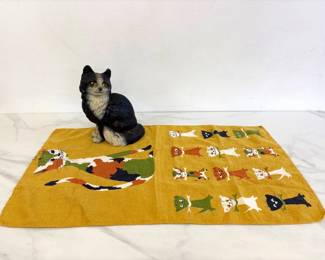 Lot 7562 Vintage Tammis Keefe Linen Kitty Cat Tea Towel Cast Iron Cat