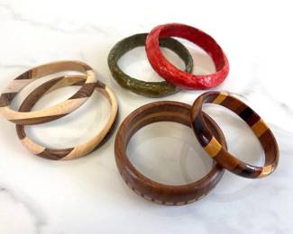 Lot 7302 Vintage PapierMache Wooden Bracelets Jewelry
