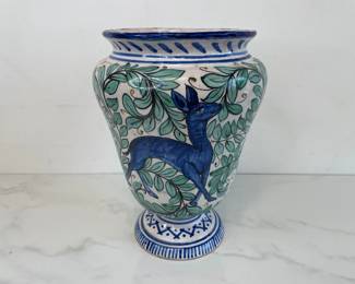 Lot 7357 Vintage Hand Painted Bird Dog Pottery Vase
