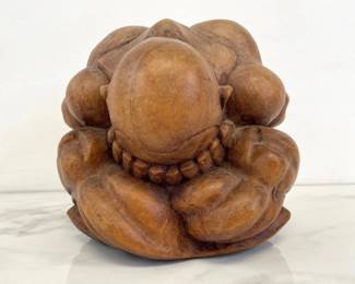 Lot 7533 Vintage Hand Carved Wood Weeping Buddha