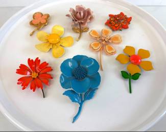 Lot 7248 Vintage MCM Enamel Flower Brooches Pins Jewelry