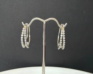 Lot 7435 Sterling Silver Diamond Hoop Earrings Jewelry
