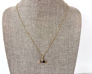 Lot 7417 14K Gold Wyland Whale Tail Pendant Necklace