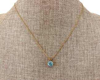 Lot 7414 14K Gold Aquamarine Colored Pendant Necklace