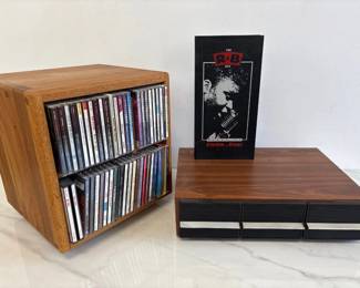 Lot 7552 Vintage Cassette Tape Storage Drawer Wood Rotating CD Holder CD Collection
