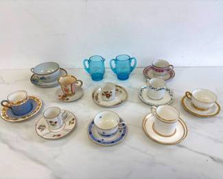 Lot 7542 Vintage Demitasse Cups Saucers Blown Glass Cream Sugar Set