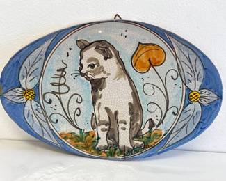 Lot 7563 Fratantoni For Vietri Hand Painted Terracotta Cat Tile Art